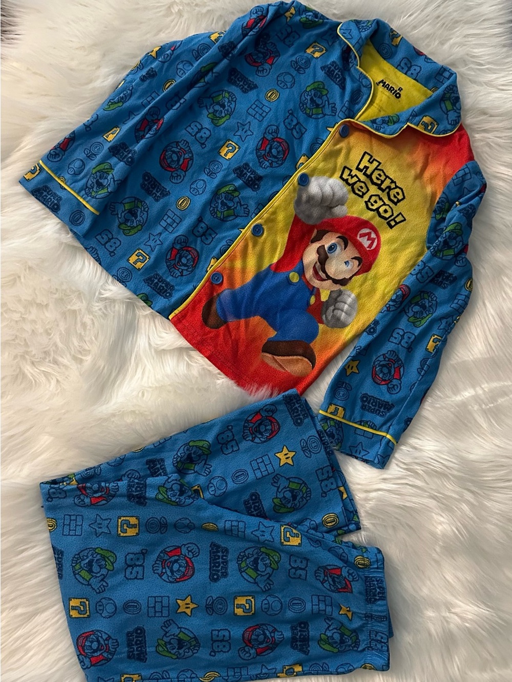 Nintendo Blue, Red & Yellow Mario Fleece Pajama Set